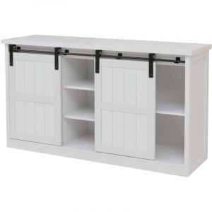 Buffet HHG-158, buffet haut étagère armoire portes coulissantes 7 compartiments aspect bois métal industriel 84x150x40cm, blanc