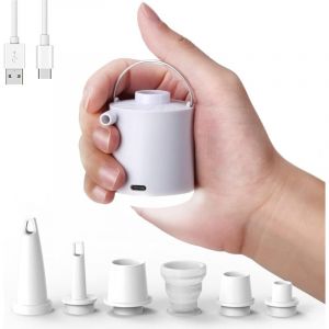 Gonfleur &eacute;lectrique rechargeable, pompe &agrave; air portable avec lumi&egrave;re LED, gonfleur/d&eacute;gonfleur &agrave; 5 buses pour matelas gonflable, piscine, bou&eacute;e, bateau