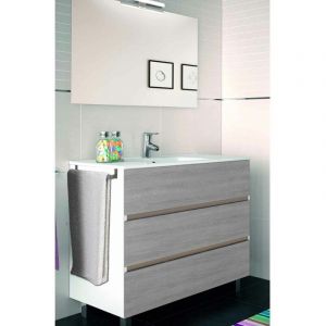 Ensemble de salle de bain Imperia 3 tiroirs &ndash; 10 couleurs diff&eacute;rentes &ndash; 15 dimensions &ndash; Meuble, lavabo et miroir &ndash; Combi (Blanc et Smoky) 120x45Cm 2