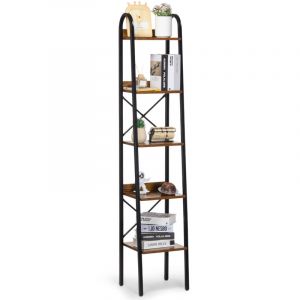 VEVOR Bibliotheque en metal, etagere industrielle a 5 niveaux, bibliotheque de rangement vintage rustique haute et etroite avec etageres ouvertes,