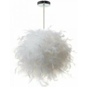 Lustre Suspension luminaire en plume blanche design forme sph&egrave;re E27 40W pour Chambre D&eacute;coration Cadeau d'enfant