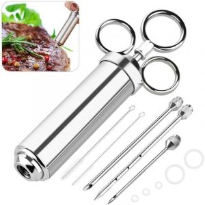 Seringue à Marinade 60ml Poire à Sauce en Acier Inox 304 Injecteur Alimentaire Ustensile Cuisine avec 3 Aiguilles pour mariner cuire griller rtir