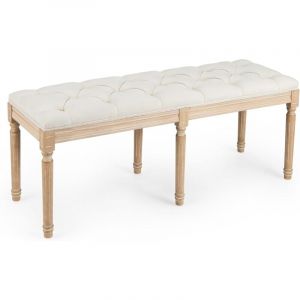 COSTWAY Banc Bout de Lit 120 cm, Banquette Lit Vintage avec Coussin Rembourr&eacute;, 6 Pieds en Bois d&rsquo;H&eacute;v&eacute;a Massif, Coussinets Antid&eacute;rapants, Banc pour