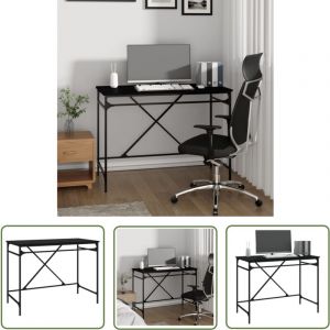 Jinlefu - The Living Store Bureau noir 100x50x75 cm bois d'ingénierie et fer - Bureau Industriel - Bureau Moderne - Bureau Informatique - Meuble De