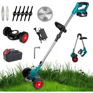 Tondeuse &agrave; gazon &eacute;lectrique sans fil 1500W, 12000 tr/min, pliable et r&eacute;glable, Outils de taille de jardin avec 3 types de lames et 1 batterie