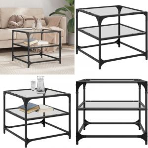 Table basse avec dessus en verre transparent 50x50x45 cm acier - Table Basse - Meuble Salon - Table D'appoint - Table Design - Table Transparente