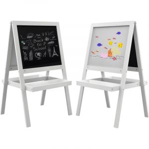Tableau chevalet enfant 2 en 1 face ardoise magn&eacute;tique et face tableau noir &agrave; craie blanc