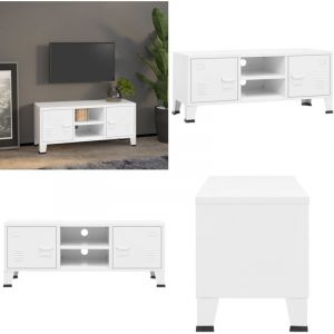 Meuble tv industriel Blanc 105x35x42 cm Métal - Meubles Tv - Meuble Tv Industriel - Meuble Tv Blanc - Meuble Metal - Rangement Tv - Home & Living