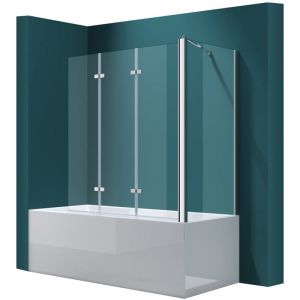Mai&mai - Pare-Baignoire Transparent 70x130x140cm 4 Volets Paroi de Douche pour Baignoire en Verre esg avec Revêtement nano Easy Clean C116L