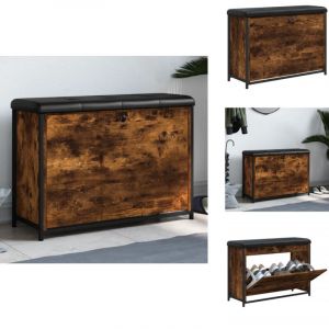 Banc &agrave; chaussures avec tiroir rabattable ch&ecirc;ne fum&eacute; 82x32x56 cm - Banc Chaussure - Banc Entr&eacute;e - Rangement Chaussures - Meuble Hall - Banc Coffre