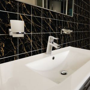 Sticker Mural Carrelage adhésif Cuisine Salle de Bain - 24 stickers carreaux de ciment marbre noir de venice - 24stickers20x20cm