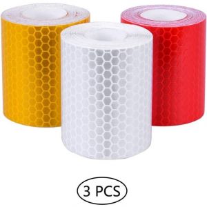 3 Rouleaux Bandes R&eacute;fl&eacute;chissantes de S&eacute;curit&eacute; Bande Sticker pour Voiture Camion Road &Eacute;quipement Motoris&eacute; 1cmx8m (Blanc Rouge Jaune)
