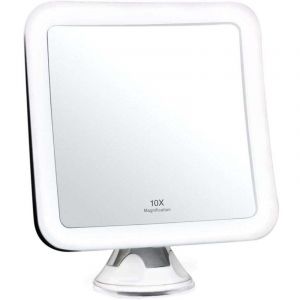 Miroir de maquillage grossissant x10 avec lumi&egrave;re - Sans fil, avec ventouse de verrouillage, 16,5 cm de large, rotation &agrave; 360&deg;, miroir de salle de
