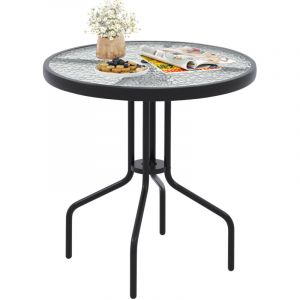 Costway - Table Bistro Ronde de Patio 70 cm, avec Structure M&eacute;tallique Robuste et Plateau en Verre Tremp&eacute; Ondul&eacute;, avec Trou de Parasol