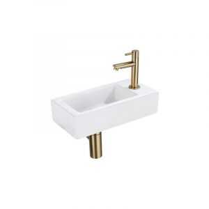 Lave-mains Kit lave-mains - 37.5x18.5x9cm - céramique - trou de robinet à droite - robinet lave-mains en laiton brossé - bonde de vidage - - Qeramiq