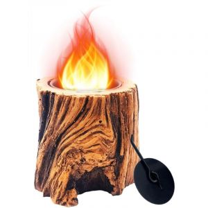 Chemin&eacute;e de Table avec Souche d'arbre, Chemin&eacute;e de Table au Bio&eacute;thanol pour L'int&eacute;rieur et L'ext&eacute;rieur, Dur&eacute;e de Combustion Plus Longue, Portable