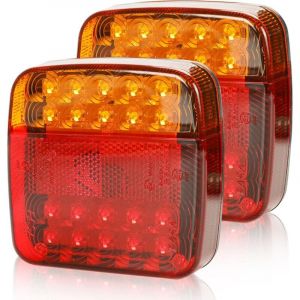 2 Pcs led feux remorque 12v avec éclairage de plaque d'immatriculation, feu de arrière stop étanche avec E-mark pour camion, camionnette, caravane,