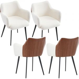 Chaise de Salle &agrave; Manger Moderne avec Accoudoirs Chaise de Cuisine Assise rembourr&eacute;e Lot de 4 Chaises de Salle &agrave; Manger Patchwork, Blanc