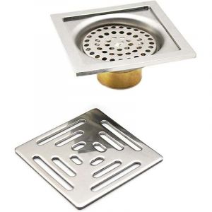 Drain de Douche Carr&eacute; Siphon De Sol Anti-Odeur,Acier Inoxydable Drain de Plancher avec Passoire Filtre,pour Salle De Bain Jardin(100 mm x 100 mm)
