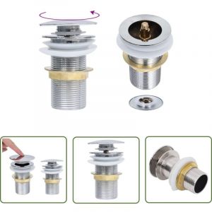 The Living Store - Drain à poussoir sans débordement Chrome 6,4x6,4x9,1 cm - Robinet Lavabo - Robinetterie Salle De Bain - Évacuation Lavabo - Siphon