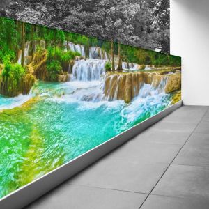 Lumaléa - Brise vue Trompe l'oeil - 120x420 cm - Cascades - Recto Imprimé / Verso BlancBâche Pleine - 100% d'occultation