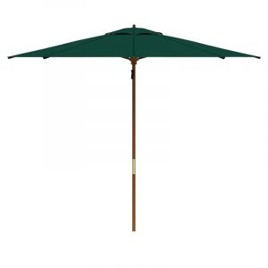 Parasol rond avec structure en bois et plateau vert en polyester 250 cm pour jardin exte'rieur