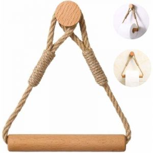 Porte Papier Toilette Auto-adh&eacute;sif, Porte Rouleau Papier wc sans Percage, Support de Rouleau de Serviette Toilette Corde en Bois Anneau De Serviette