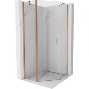 Mexen Mist cabine de douche pentagonale pivotante 80 x 80 cm, transparent, cuivre brossé - 8A8-080-080-65-00