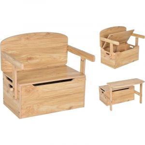 RELAX4LIFE 3 en 1 Banc de Coffre Jouet Transformable en Bois avec Boîte de Rangement, Ensemble de Table et Chaise, Coffre à Jouets Enfant Convient