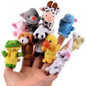 Lot de 10 petites figurines d'animaux, marionnettes &agrave; main, peluches, accessoires de jeu pour anniversaires, f&ecirc;tes d'enfants, bapt&ecirc;mes, baby showers,