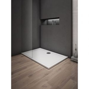 AICA Receveur de douche extra plat 90x80cm Résine et charges minérales BLANC RECTANGLE