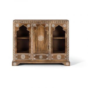 Console en bois manguier avec teinte naturelle et blanche