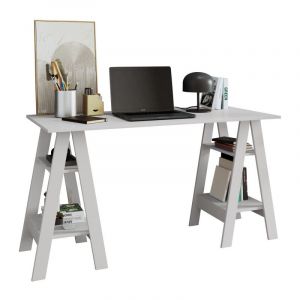 Beaux Meubles Pas Chers - Bureau 2 Tr&eacute;teaux 4 Niches 4 Etag&egrave;res Blanc l 135 h 75 p 60 cm