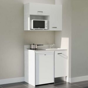 Cuisibane - Kitchenette K00L - 100 cm - plan monobloc évier intégré Snova- évier à droite - Façades Blanc + Electroménager inclus coloris Blanc