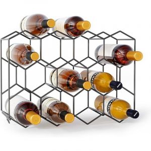 Casier &agrave; Vin Noir en M&eacute;tal, Casier &agrave; Bouteilles pour 14 Bouteilles et 2 Verre a Vin, Petit Range Bouteille 43 x 13,6 x 31 cm, Porte Bouteille pour la