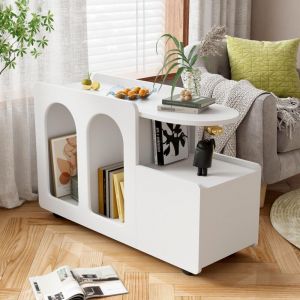 Eifson - Buffet 82 cm, buffet sur roulettes, chariot de rangement multifonctionnel, design simple arqué, style crème, adapté au salon, salle à