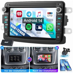 Autoradio 8 c&oelig;urs pour Renault Dacia Duster Dokker Lodgy Sandero Android 14 GPS BT CarPlay 6+128G DAB CAM