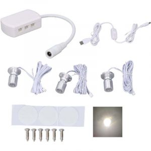 Mini LED Spot Lights 5V USB Vitrine Lumi&egrave;re d'affichage 1 &agrave; 3 Lumi&egrave;re de petit meuble dimmable argent clair naturel