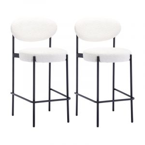 Chaise de Bar Lot de 2 en Peluche Tabouret de Bar Moderne Rembourré avec Pieds en Métal Chaise Huate Bar Confortable pour Îlot et Bar, Blanc