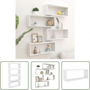 The Living Store - tagères murales cube 4 pcs Blanc 60x15x23 cm Bois d'ingénierie - Etagere Murale - Rangement Mural - Etageres Blanches - Meuble