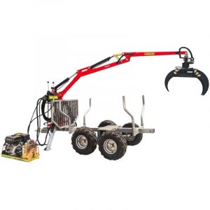 Remorque à bois forestière double essieux 1500 kg avec grue hydraulique 3,4 m et grappin - Moteur essence 6,5ch Torros AHR1500HWK
