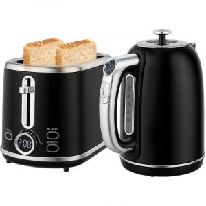 Ensemble bouilloire et grille-pain, bouilloire en acier inoxydable 1,7 L et 2200 W et grille-pain &agrave; 2 tranches, noir