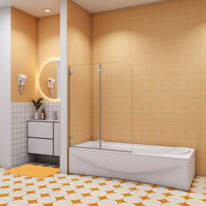 Aica Sanitaire - Pare-baignoire 120x140cm pivotant et repliable &agrave; 180&deg;, &eacute;cran paroi de baignoire Hauteur 140cm en verre de s&eacute;curit&eacute;