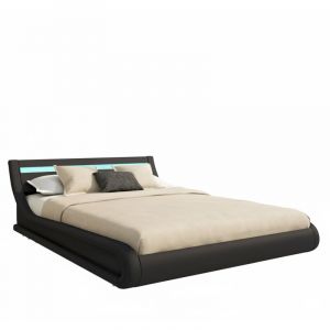 Lit Coffre pour Matelas Lit Adulte Couleur Noir avec led Mat&eacute;riaux bois et simili cuir Coffre de rangement Mod&egrave;le Parisina 160x200cm