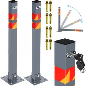 2X Barrière de parking Poteau de délimitation 65cm Angulaire Rabattable Barrière de parking à bétonner