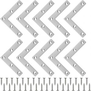Ahlsen - 10 Pcs Equerre Plate &Eacute;querre Angle en Forme de l Connecteur M&eacute;tallique Plat + 50 Vis Connecteurs d'Angle en Acier Inoxydable Equerre