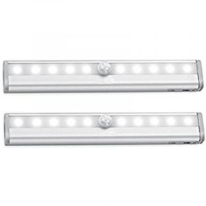 Lot de 2 Lampes 10 LED, Sans Fil, Rechargeable par USB, Aimant&eacute;, D&eacute;tecteur de Mouvement, Portable. Lumi&egrave;re de Placard, Baladeuse de Secours,
