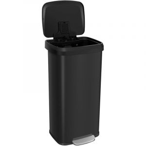 Poubelle Cuisine 68L en Acier Inox, Rectangulaire P&eacute;dale Amortisseur, Casier pour D&eacute;sodorisant, Couvercle Fermeture Douce, Anti-Empreintes, Noir