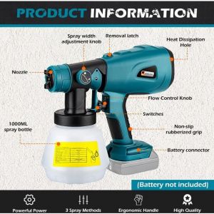 Crea - Pistolet à peinture électrique 1000 ml pour batterie sans fil Bosch 18 20 v