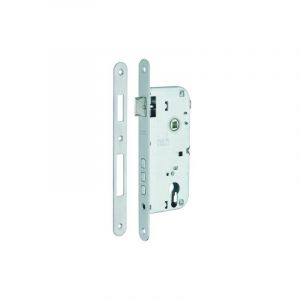 Boitier de serrure encastrable à cylindre pour porte d'entrée, axe 45mm, entraxe 85mm, bouts ronds, chrome